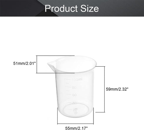 Othmro Measuring Cups 100ml/3.38oz PP Plastic Graduated Beaker Transparent for Lab Kitchen Liquids 4pcs...