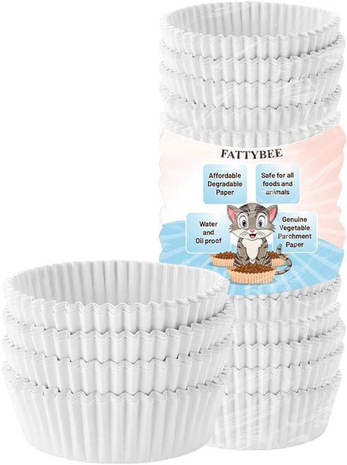 FattyBee 200 Pcs Pets White Disposable Feeding Bowls Liner, Disposable Pet Bowls, Small Paper Bowls/Liners, Paper Liner for Small Cat Bowl, Cat Di...