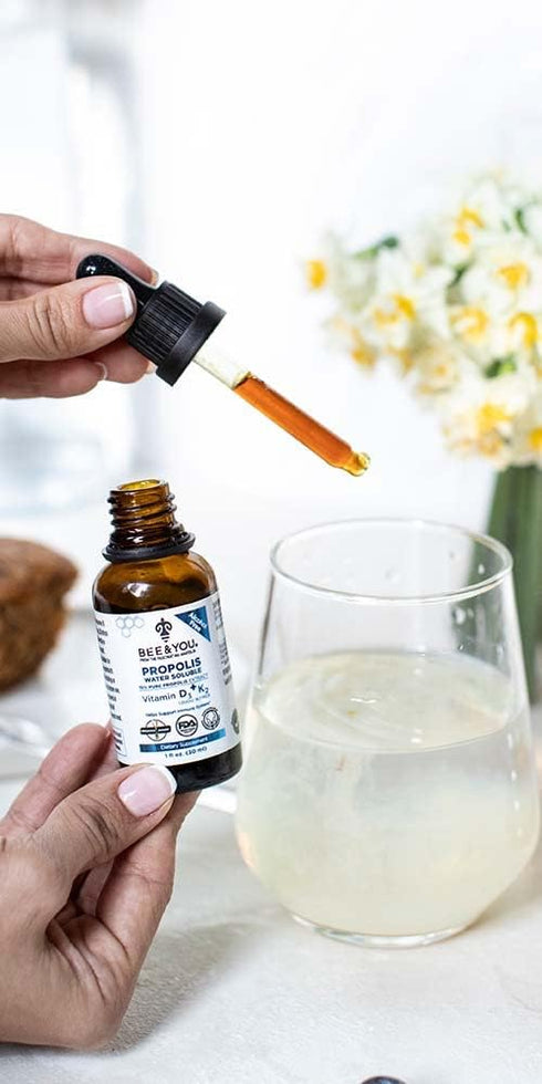 BEE and You Liquid Propolis Extract, Water Soluble, Vitamins D3+K2, High Potency, Immune Support Supplement, Sore Throat Relief, Antioxidants, Ket...