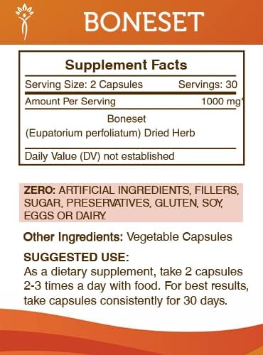 Secrets of the Tribe Boneset 60 Capsules, made with vegetable capsules and Boneset (Eupatorium perfoliatum) Dried Herb (60 Capsules)...