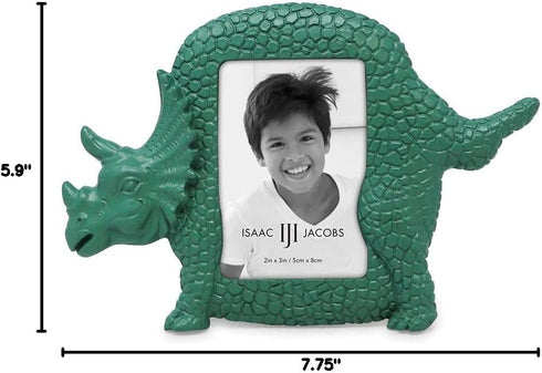 Isaac Jacobs 2” x 3” Resin Dinosaur Picture Frame, Vertical Keepsake Photo Frame with Easel and Hanging Tabs for Tabletop, Desktop & Wall Display ...