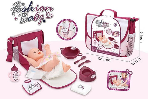 Fash N Kolor - Complete Baby Doll Changing Travel Diaper Bag with Baby Doll Accessories Set -Including 2 Magic Bottles, Pacifier, Pamper and lot m...