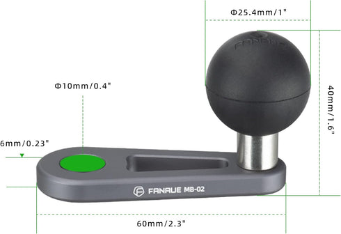 FANAUE Bolt Head Adapter Ball Base with 10mm Mounting Hole,MB-02 Aluminum Alloy Mount Base for RAM Mounts B Size 1 Inch Ball Double Socket Arm...