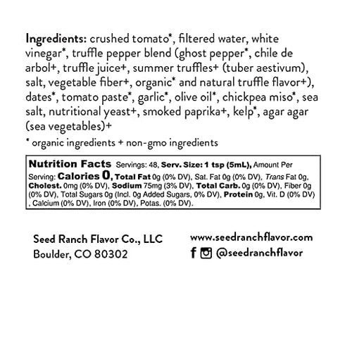Seed Ranch Gourmet Truffle Hound Hot Sauce - Medium Heat - Spicy & Savory Truffle Hot Sauce with Chile de Arbol, Ghost Pepper & Garlic - Vegan, No...