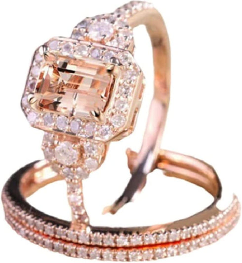 LRGKMCWTOB Fashion Elegant Women Gorgeous 18K Rose Gold Filled Morganite Ring Engagement Bridal Women Jewelry Set Size 6-10 (US 8)...