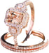 LRGKMCWTOB Fashion Elegant Women Gorgeous 18K Rose Gold Filled Morganite Ring Engagement Bridal Women Jewelry Set Size 6-10 (US 8)...