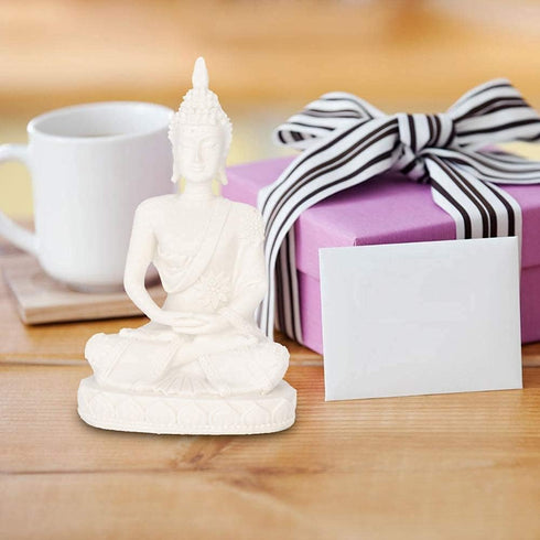 AUNMAS Buddha Meditation Statue, Small Sitting Sandstone Carving Harmonious Figurine for Home Office Desktop Decoration, White 4.3Inch...