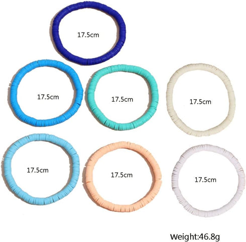 7pcs/Pack Bohemia Polymer Clay Beaded Bracelets Colorful Surfer Stretch Stackable Bracelet for Women Teen Girls Summer Beach Jewlery...