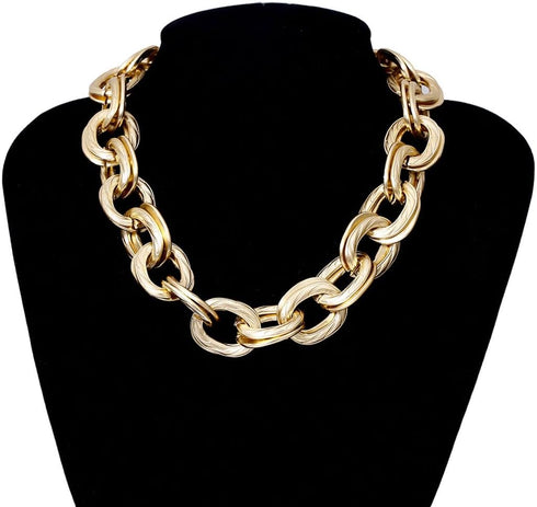 Chunky Choker Necklace Gold Cuban Link Chain Double O Link Necklaces Punk Hip-hop Jewelry for Women...