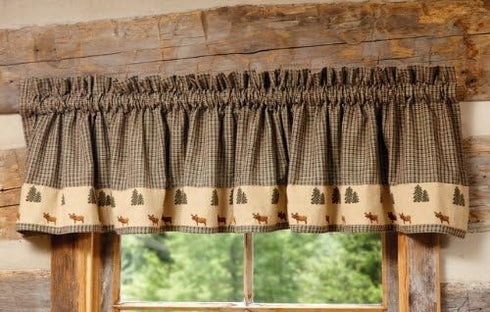 BLACK FOREST DECOR Northern Moose Plaid Valance - Rustic Lodge Window Treatment with Moose Print - 72" W x 14" H...