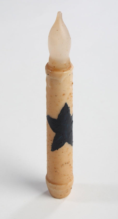 Set of 2 Primitive Battery Operated Wax-Dipped Taper LED Candles with Black Star on Side...