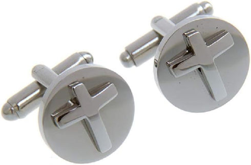 Cross Round Raised Pair Cufflinks in a Presentation Gift Box & Polishing Cloth...