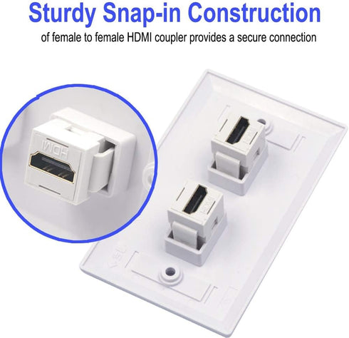 VCE 4K HDMI Keystone Jack 6-Pack, HDMI Female to Female Adapter HDMI Coupler Snap-in for Keystone Wall Plate, White...