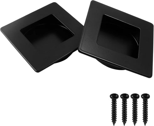 2 Pack Square Sliding Cabinet Finger Pulls, Stainless Steel Recessed Flush Pocket Pulls, Inner Dia 2.3 Inch(59mm) Closet Door Handle with Screws f...