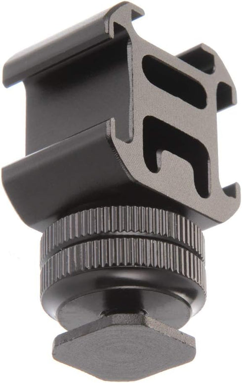 FocusFoto Aluminium Triple Head Cold Hot Shoe Mount Adapter for Lights, LED Monitors, Microphones, Audio Recorder & Studio Flash Bracket Video Cam...