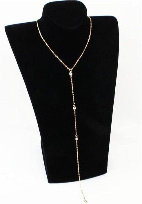 Wedding Crystal Backdrop Necklace Gold CZ Y Lariat Necklace Chain Long Rhinestone Y Necklace Bridal Back Necklace Body Jewelry for Women (Gold B)...
