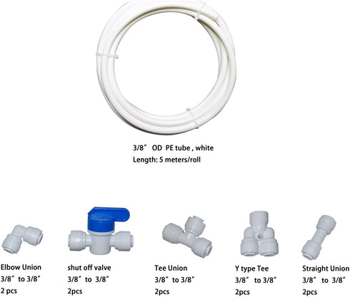 (White tubing 5 meters) - 10 pcs 1cm Quick Connect Push In to Connect Water Purifiers Tube Fittings for RO Water Reverse Osmosis System+5 metres(1...