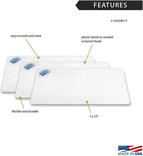 Rada Cutlery Small Plastic Cutting Flexible Dishwasher Safe Chopping Board, 7 x 10 Inches, White, 3 Pack...