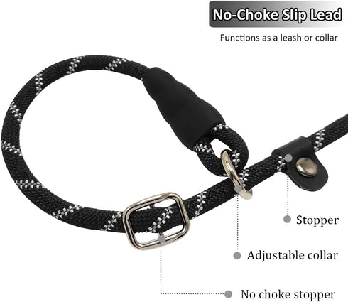 Reflective Long Slip Lead Dog Leash Anti-Choking 12FT/20FT/30FT/50FT Rope Training Leash for Medium Dogs Small Puppy Pets Black...