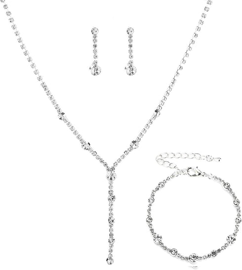 4 Pcs Bridal Jewelry Set for Wedding,Sliver Rhinestone Necklace Bracelet Dangle Earrings Prom Jewelry Sets for Bride,Bridesmaid Jewelry Set for Wo...