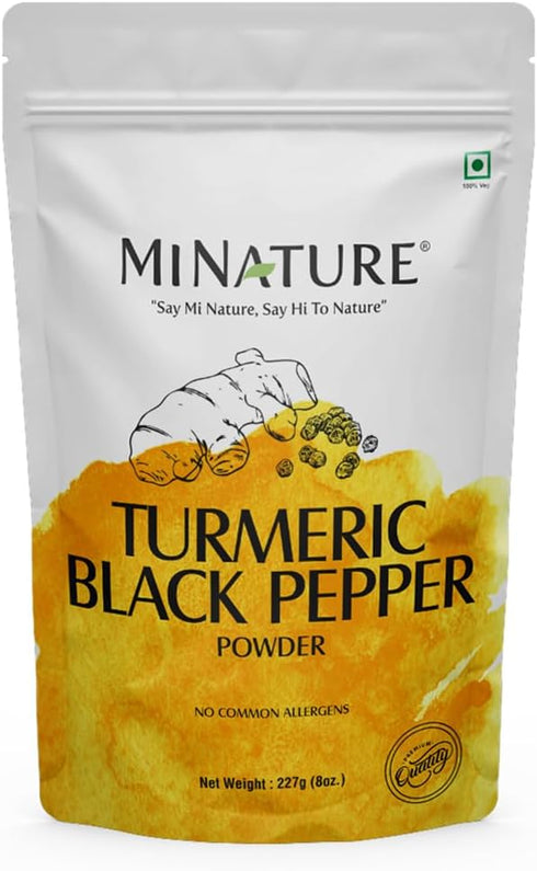 Mi Nature Turmeric Root Powder with Black Pepper, 227g (8oz)| Pure Curcuma Longa & Piper Nigrum| Traditional Superfood for Cooking and Natural Wel...