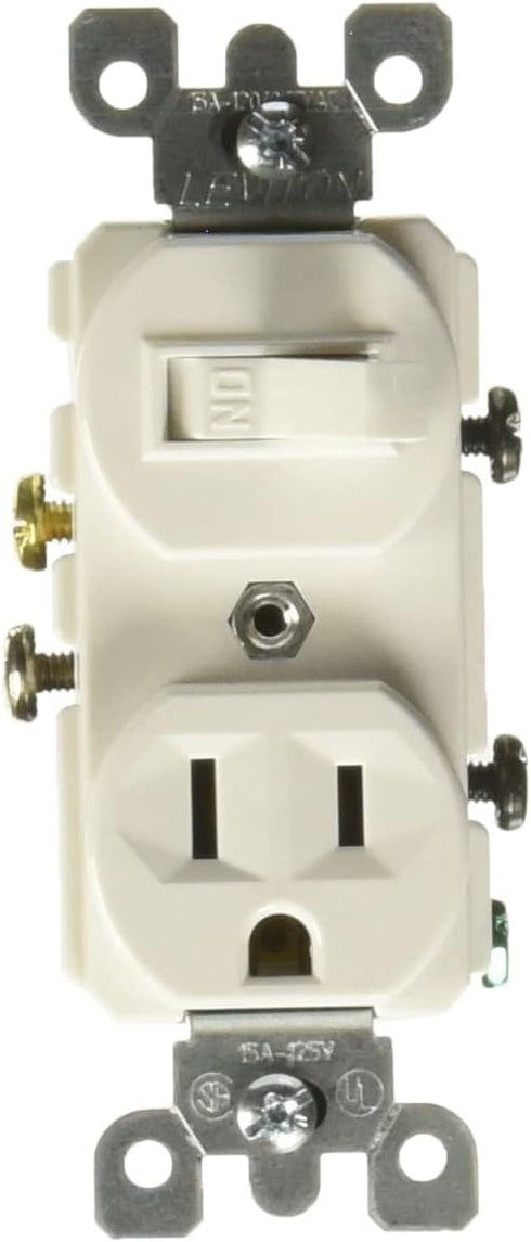 Leviton 5225 15 Amp, 120 Volt, Duplex Style Combination Single Pole Switch/Receptacle, Grounding, White......