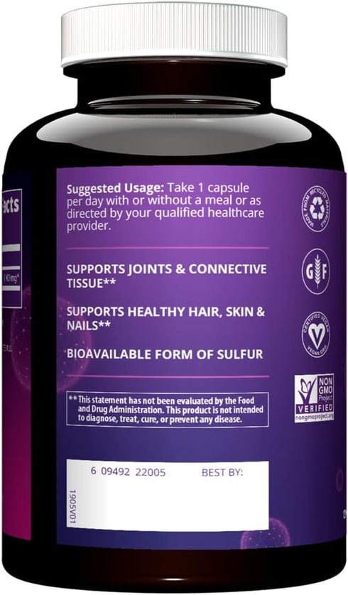 MRM Nutrition MSM 1000mg | Methyl-sulfonyl-methane capsules | Joint health | Hair + skin + nails | Bioavailable form of sulfur | Gluten-free + Veg...