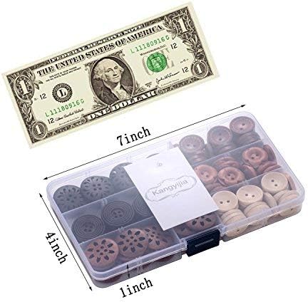 Assorted Round Wood Wooden Buttons Black Brown Beige 4 Hole Mixed Sewing Art DIY Craft Supplies Kits with Box 118pcs...