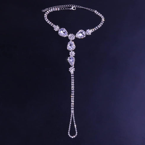 2Pcs Diamond Foot Chain Barefoot Sandals Anklet with Toe Ring Rhinestone CZ Crystal Ankle Bracelet Ankle Chain Summer Beach Wedding Foot Jewelry D...