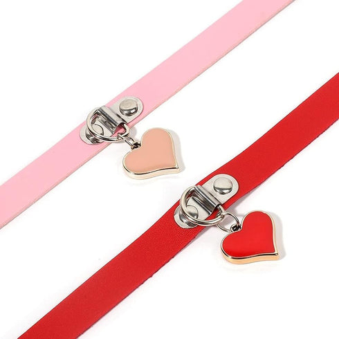Red Choker Women Leather Black Red Pink Heart Pendant Necklace Heart Choker Punk Rock Collar Fashion Accessories Stainless Steel...