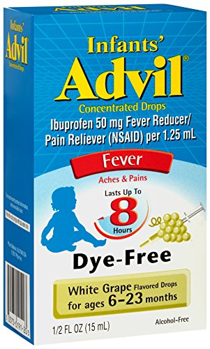Advil Concentrated Drops Fever Reducer/Pain Reliever In Dye-Free White Grape Flavor, Multicolor, 0.5 Ounce...