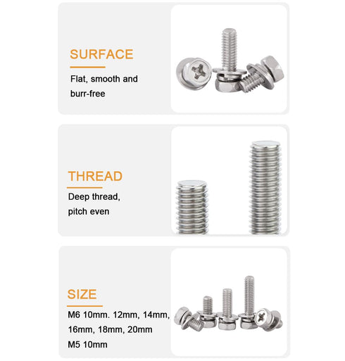 binifiMux 6-Pack Motorcycle Battery Terminal M6 x16mm Bolt Square Nut Kit Stainless Steel 304...