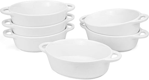 Foraineam 6-Pack Porcelain Ramekins, 10 Ounce Oval Ceramic Creme Brulee Souffle Baking Ramekin Dishes Bowl with Double Handles...