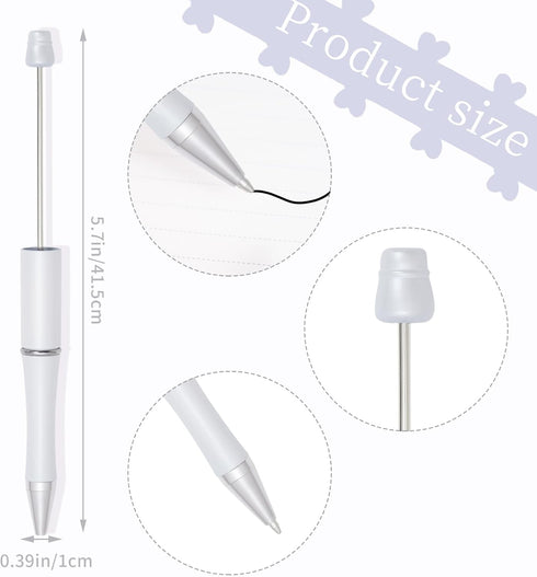 20Pcs White Beadable Pens Plastic Bead Ballpoint Pens Bulk with 50Pcs Black Ink Cute Cool Diy Pens for Journaling Women Teacher Graduation Christm...