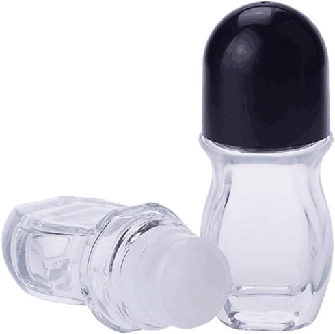 2 Pcs 50ml 1.69oz Clear Roller Bottle Empty Glass Body with Plastic Roller...