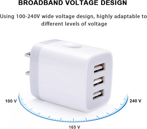 USB Wall Charger Adapter, 18W/3Amp Fast Multiple 3-Ports USB Plug Charger Block Cube Charger Box USB Brick Charging Base Compatible iPhone 15 14 1...