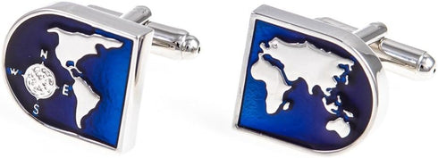 Globe Earth Map Pair Cufflinks in a Presentation Gift Box & Polishing Cloth...