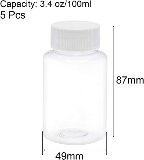 uxcell 3.4 oz/100ml PET Plastic Lab Chemical Reagent Bottle Wide Mouth Liquid/Solid Storage Container Clear Bottles w Tamper Evident Caps 5pcs...
