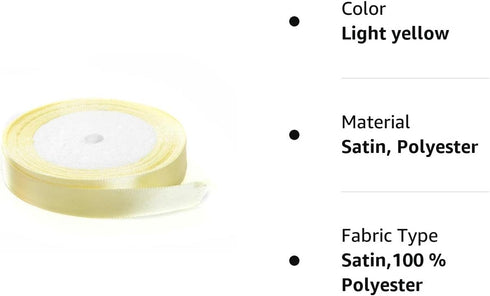 Solid Color Satin Ribbon 1/4",25yds (Light Yellow)...