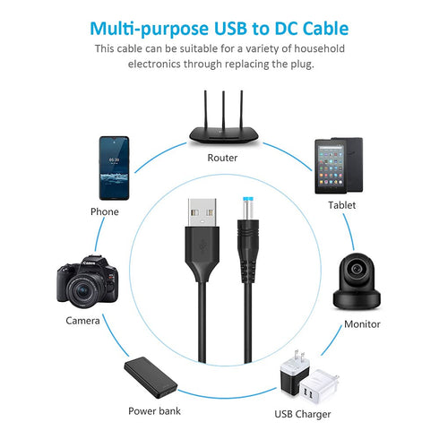 Belker Universal 5V DC 5.5 2.1mm Jack Charging Cable Power Cord, USB to DC Power Cable with 14 Interchangeable Plugs Connectors Adapters Compatibl...