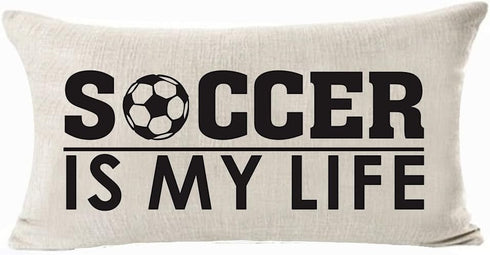 Best Gift Sports-Themed Throw Pillow Cover For Kid Teens Boys Soccer Is My Life Cotton Line Waist Lumbar Pillow Case Personalized Cushion Cover Fo...
