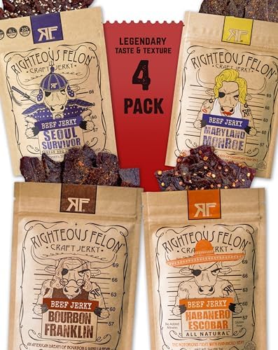 Righteous Felon Beef Jerky Variety Pack | Gluten Free Snack Packs for Adults | High Protein, Keto, Low Sugar | Made with Premium Meats | Gifts for...