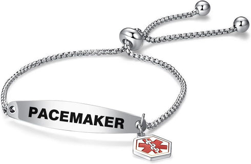 Red Medical Alert ID Bracelet for Women Men Emergency First Aid Engraved Adjustable Stainless Steel Chain Bracelets...