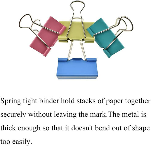 HAHIYO Binder Clips Paper Clamps Spring Steel Sturdy Large 1.57 inches Width 0.51 Inch Capacity No Sharp Edges Heavy Duty Tight Grip Reusable Colo...
