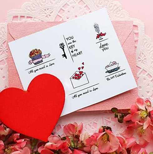 Valentines Love Message Words Clear Stamps for Card Making, Cup Boat Flowers Transparent Stamps Heart Letters Rubber Stamps for Scrapbooking DIY C...