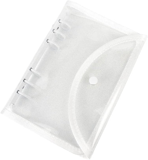 A6 Binder Cover Clear Glitter Soft PVC Binders Folder White Refillable 6-Ring Binder Envelopes Binder Cover with Snap Button Closure for Filler Pa...