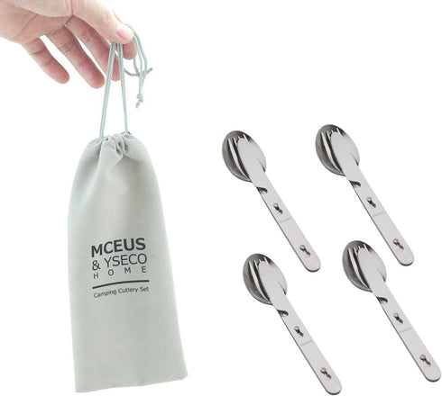 4-in-1 Camping Utensils Hiking Cutlery Set for 4, Portable Stainless Steel Flatware Spoon Fork, Knife & Bottle Opener Combo pack for Picnic Travel...