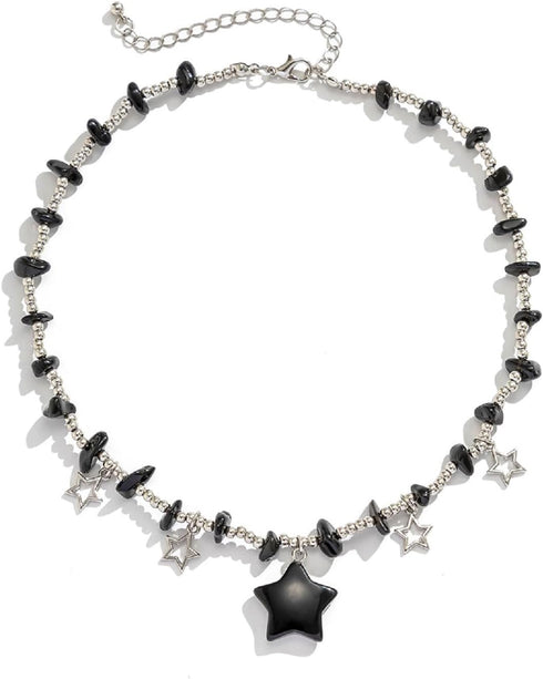 COLORFUL BLING Sweet Star Charms Pendant Choker Necklace Irregular Gravel Y2K Healing Crystal Necklace Summer Jewelry for Women...