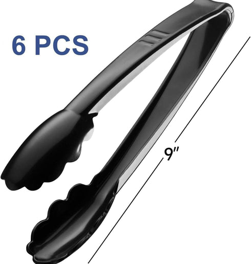 Plastic Tongs for Serving (Pack of 6) 9 Inch - Heavy-Duty Hard Plastic Reusable or Disposable Serving Tongs for Catering, Dinner Parties, Banquets...