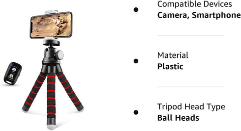 Sensyne Phone Tripod, Flexible Cell Phone Tripod with Phone Holder and Wireless Remote, Mini Travel Tripod Stand, Compatible with All Cell Phones,...